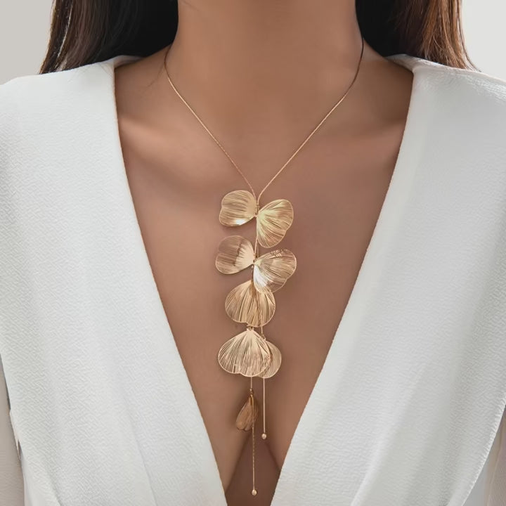 Charm Petals Long Tassel Necklace Choker