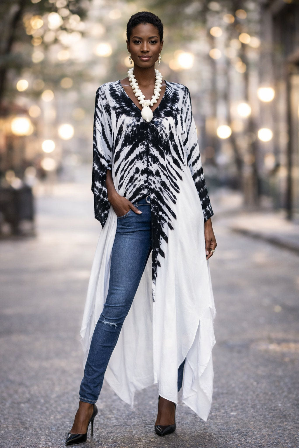 Tie-Dye High-Low Tunic | Flowy Batwing Sleeve Blouse