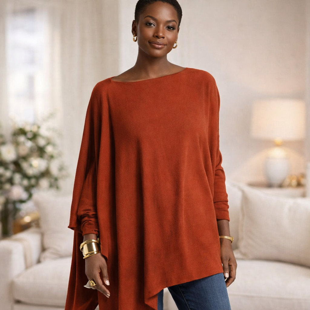 Asymmetric Womens Top with O Neck and Long Sleeves
