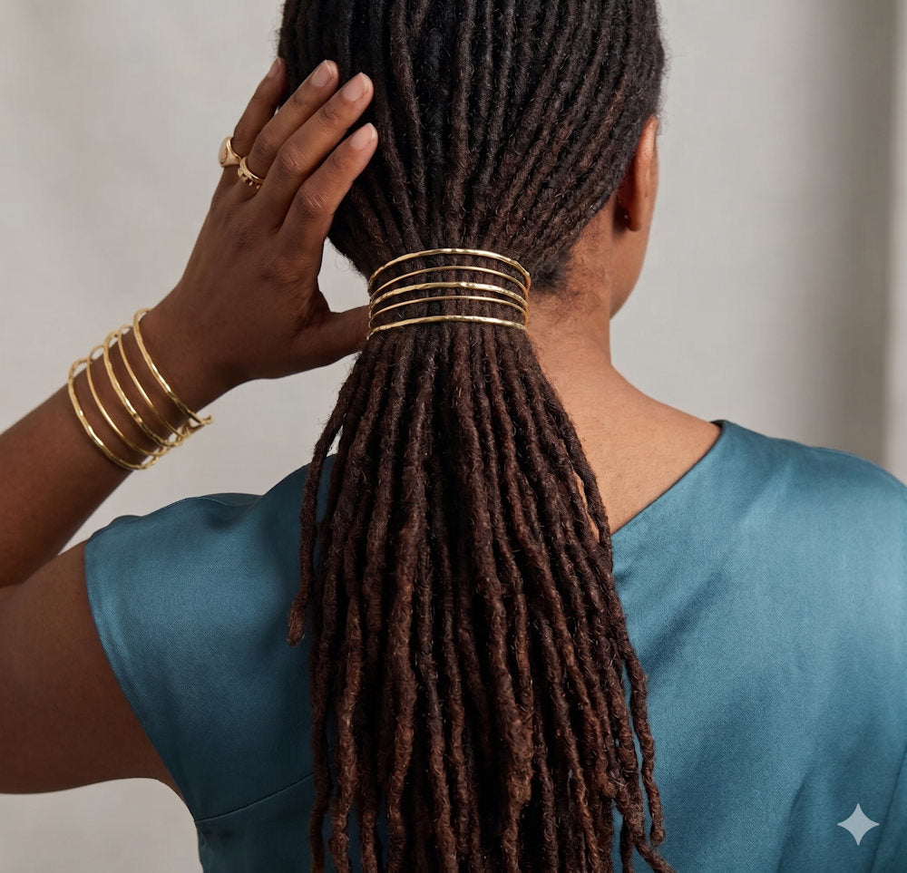 Gold Multi-Layer Wire Hair Cuff — 18K Gold Plated Hammered Stainless Steel Open Bangle