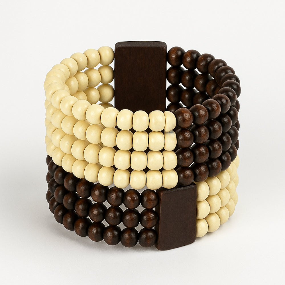 Hip Hop Cross Wooden Bead Bracelet – Multilayer Boho Bangle