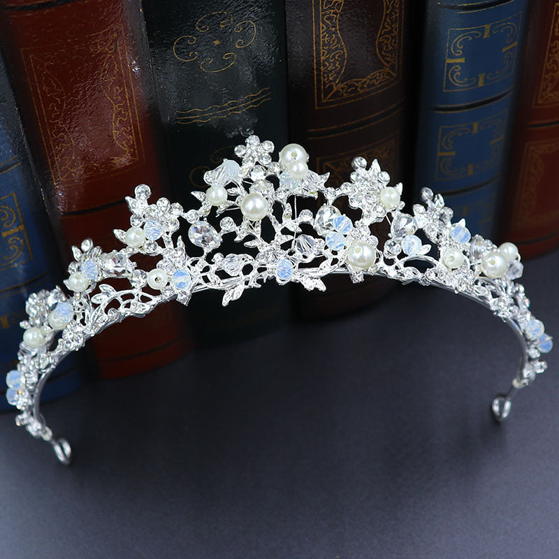 Handmade Bridal pearl silver crown with rhinestones