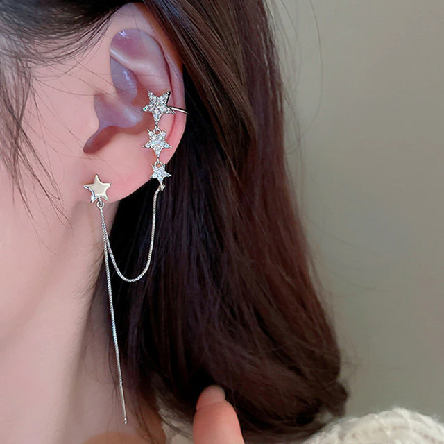 Silver Metal Butterfly Sparkling Zircon Ear Cuff without Piercing For Women
