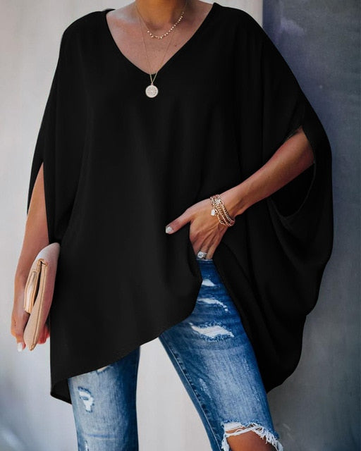 Oversized blouse met V-hals, lange mouwen en losse pasvorm