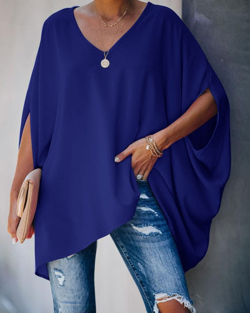 Oversized blouse met V-hals, lange mouwen en losse pasvorm