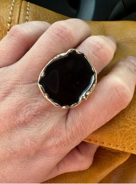 Vintage Enamel Punk Black Classic Stone Ring