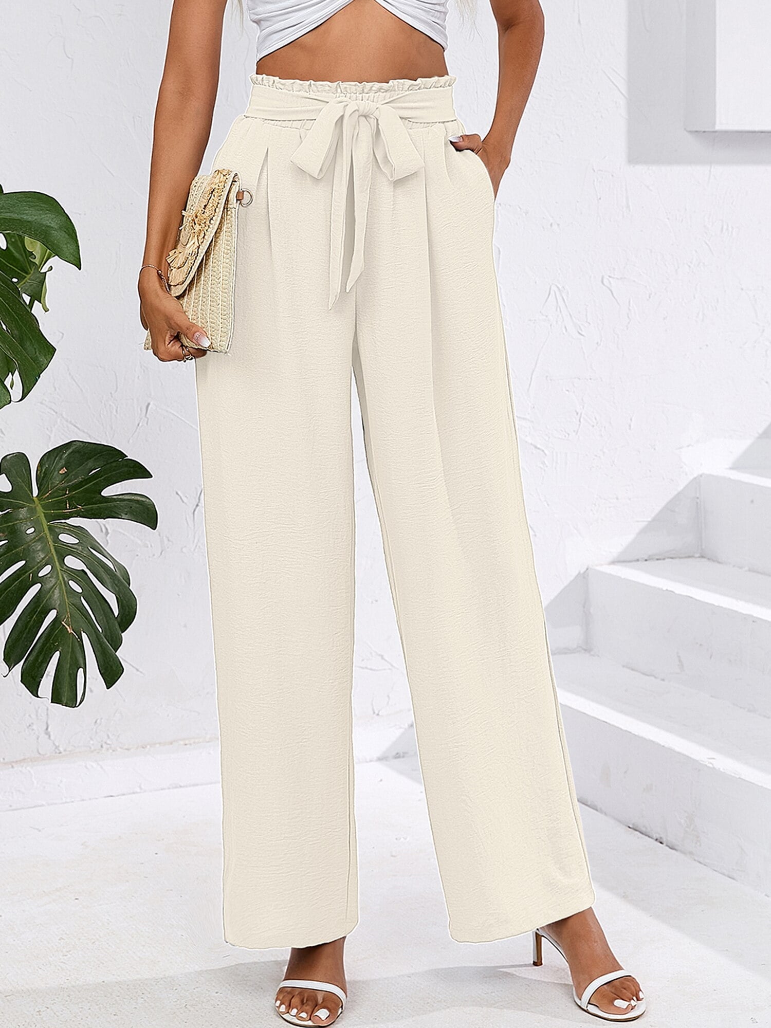 High Waist Wide Leg Palazzo Pants with Pockets with Loose Belt and super Flowy
