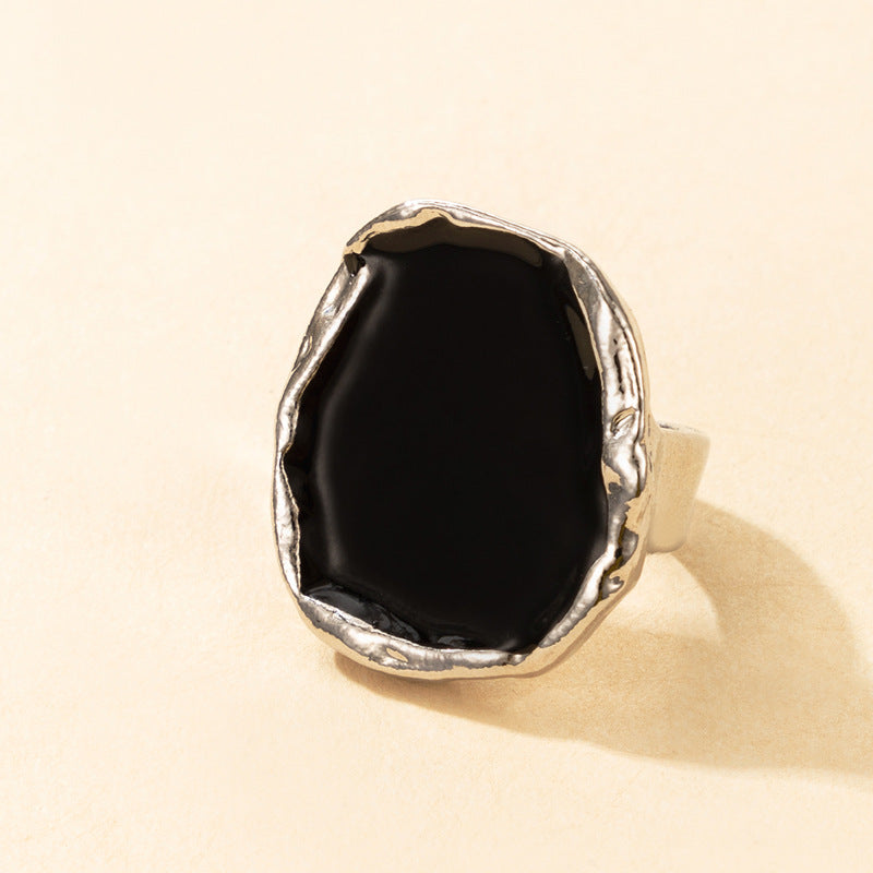 Vintage emaille punk zwarte klassieke stenen ring