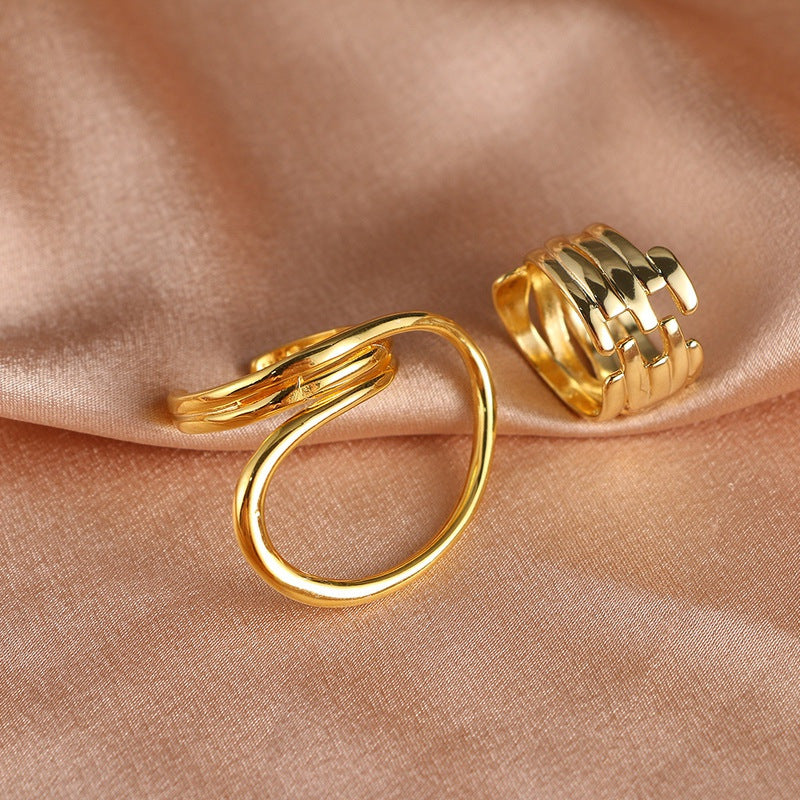 Gold Distorted Geometric Rings for Women