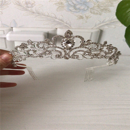 Handmade silver crown with rhinestones and pearls