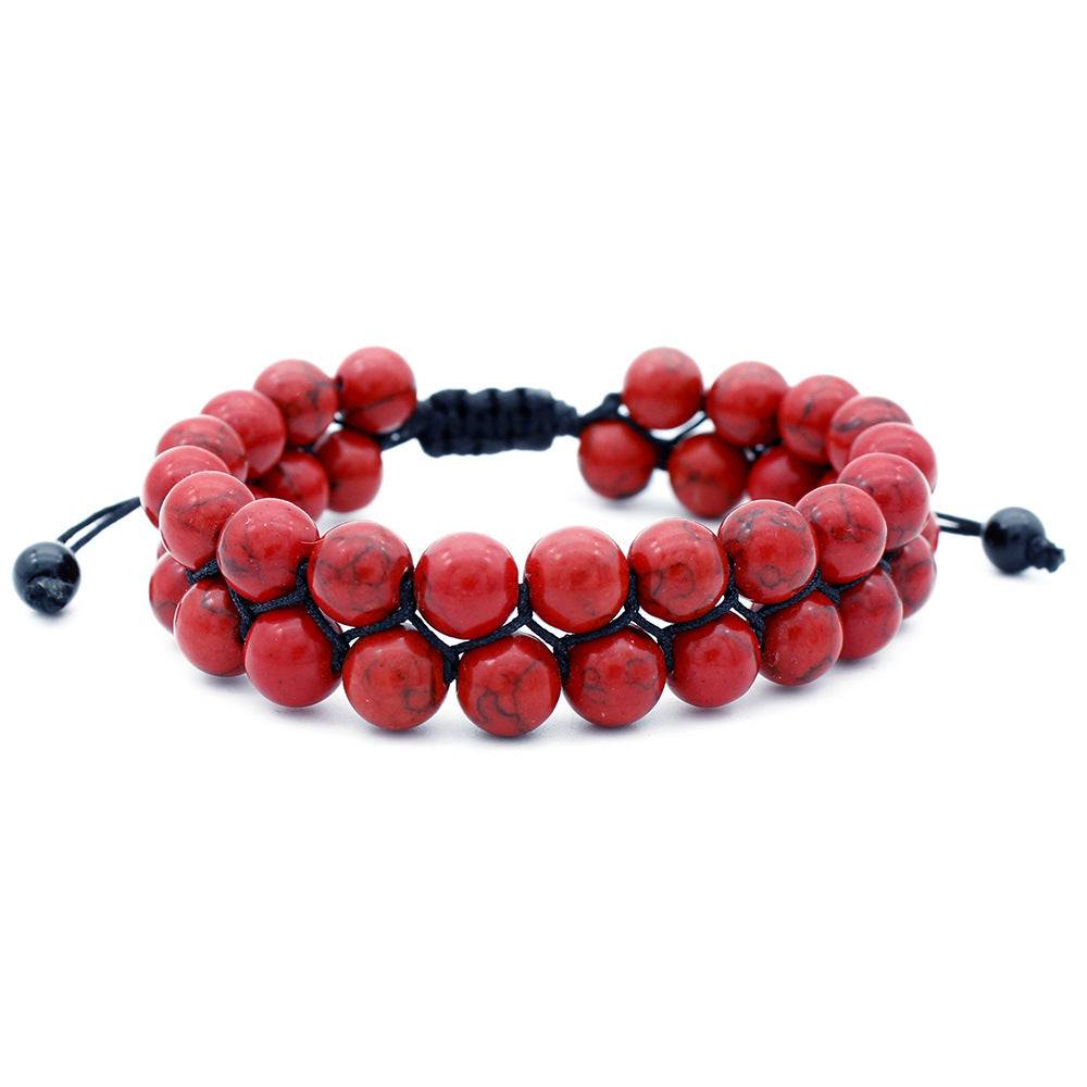 Élastique à cheveux double perles en pierre volcanique - Bracelet