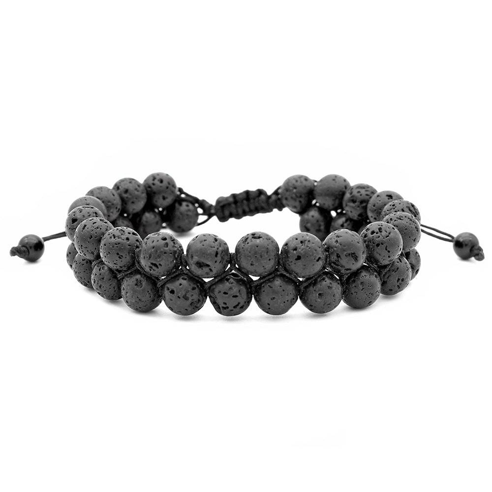 Élastique à cheveux double perles en pierre volcanique - Bracelet