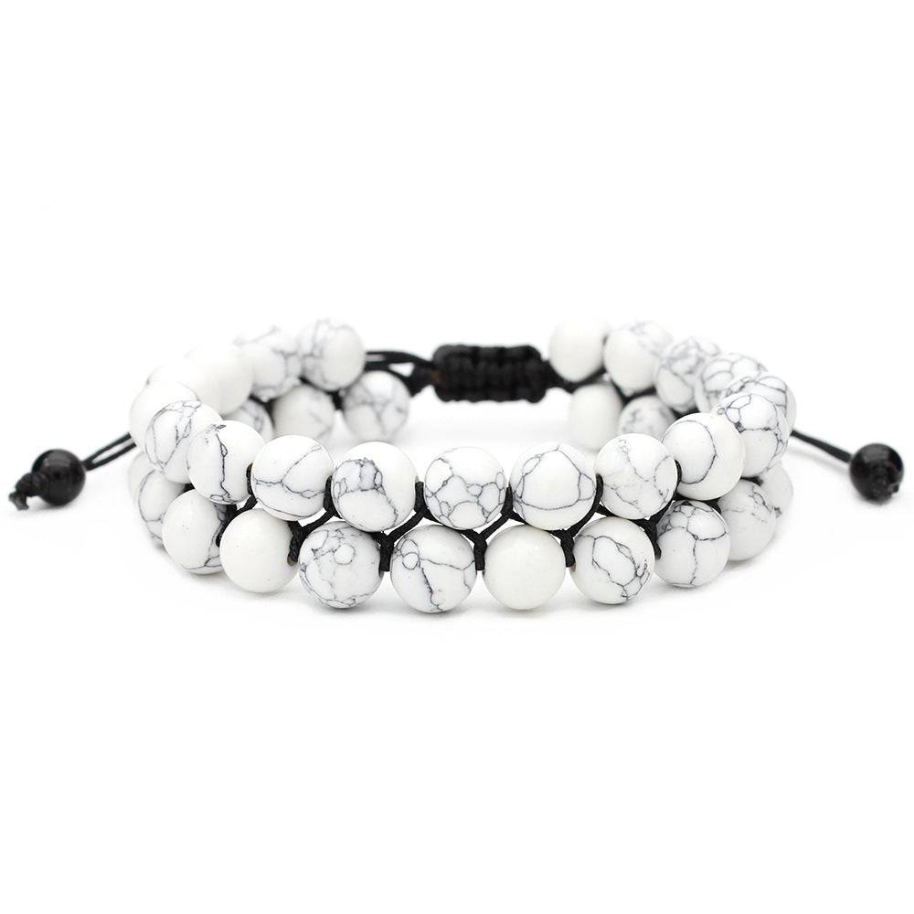 Élastique à cheveux double perles en pierre volcanique - Bracelet