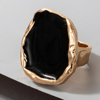 Vintage Enamel Punk Black Classic Stone Ring