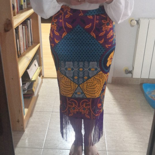 High Waist Fringe Hem Skirt - African Skirt