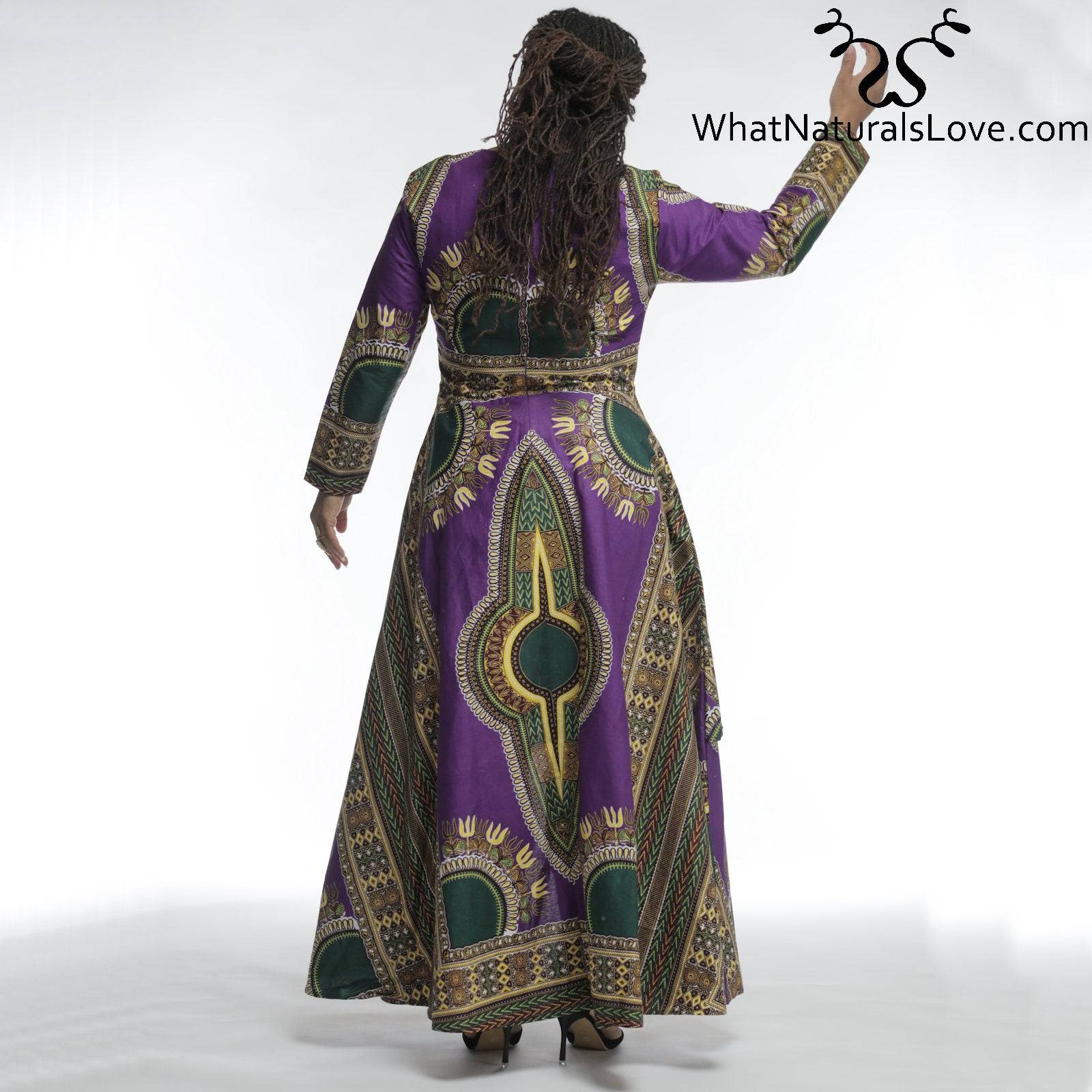 Hi Low African Dashiki Maxi Dress purple and dark green XS to 6S WhatNaturalsLove