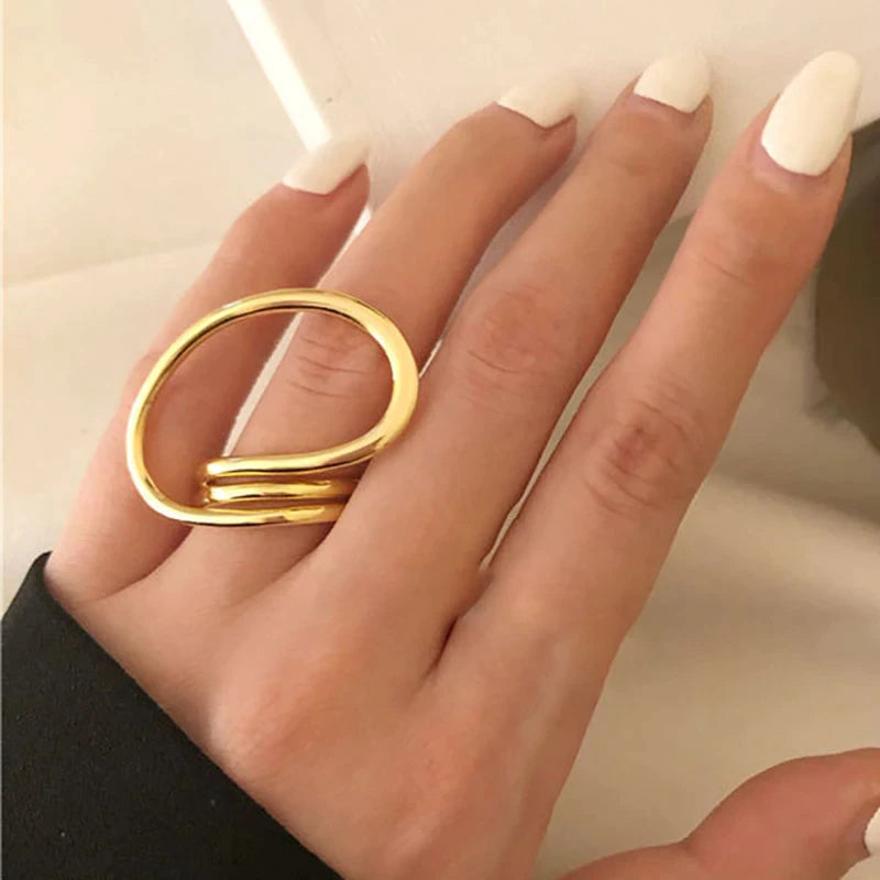 Gold Distorted Geometric Rings for Women
