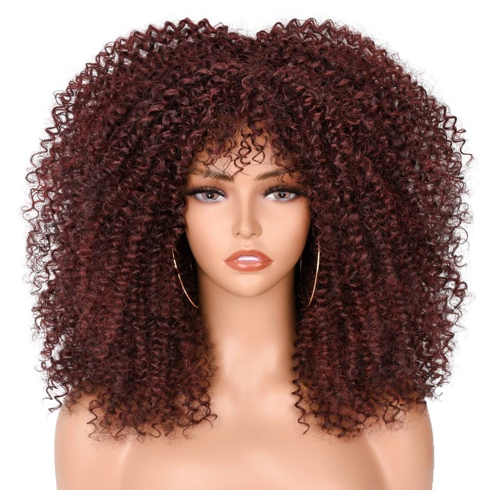 Afro Kinky Curly Wig With Bangs For Black Women 16