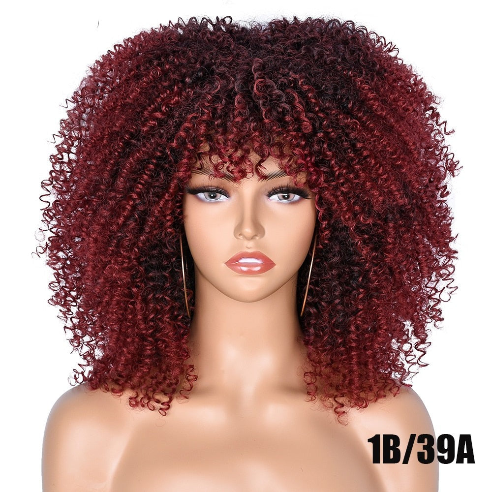 Short Afro Kinky Curly Wigs With Bangs
