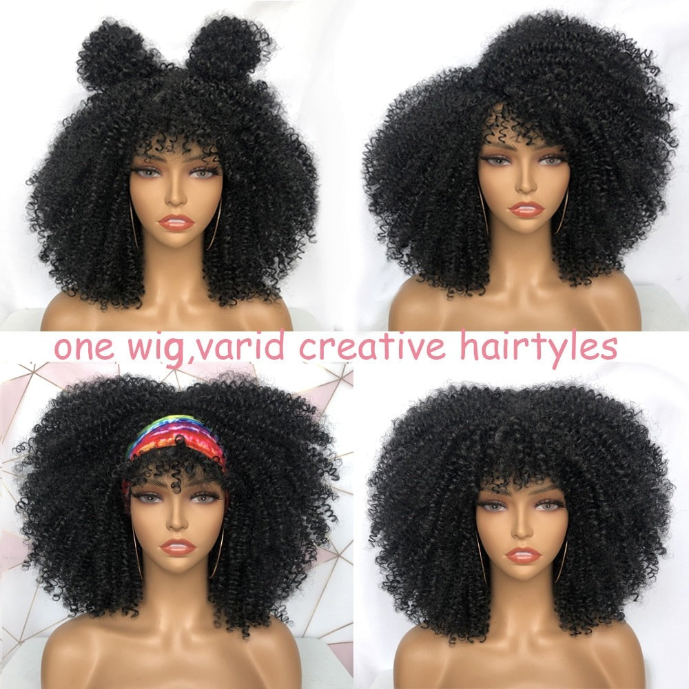 Short Afro Kinky Curly Wigs With Bangs