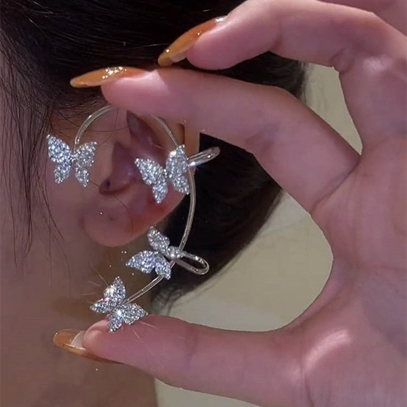 Silver Metal Butterfly Sparkling Zircon Ear Cuff without Piercing For Women