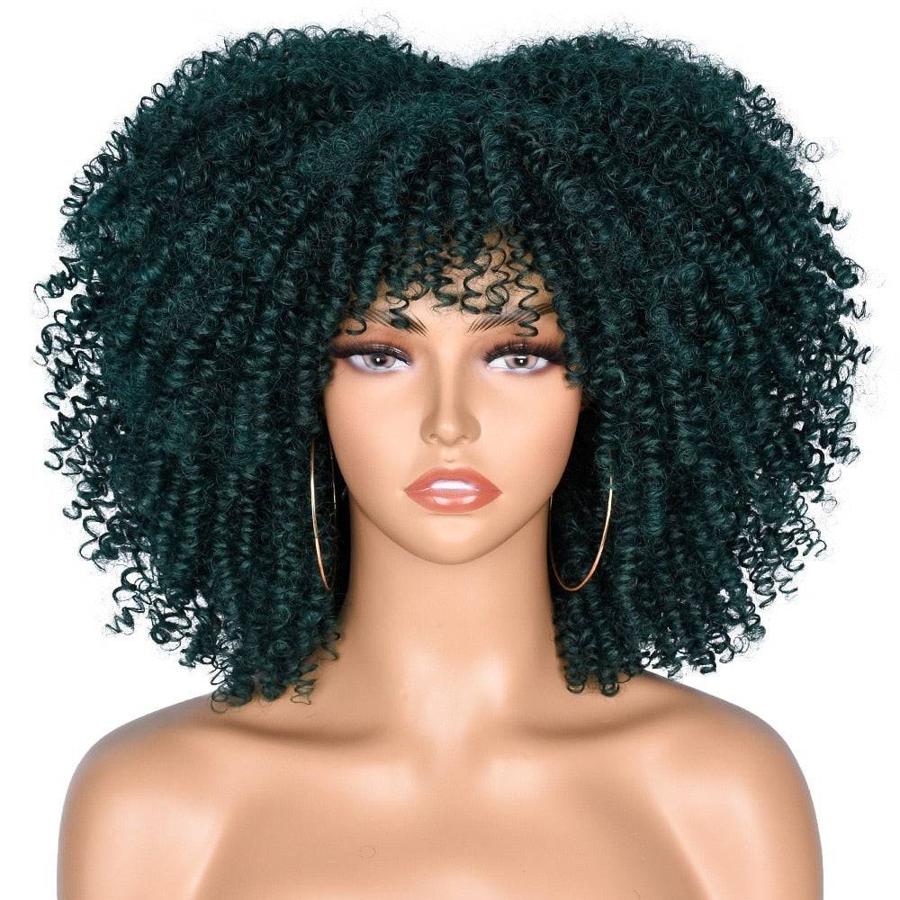 Medium length Afro Kinky Curly Wigs With Bangs WhatNaturalsLove