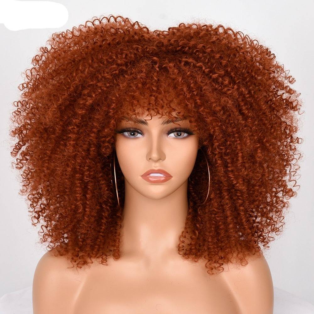 Afro Kinky Curly Wig With Bangs For Black Women