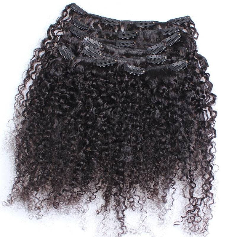 Afro Kinky Curly Clip In Human Hair Extensions Full Head Sets 