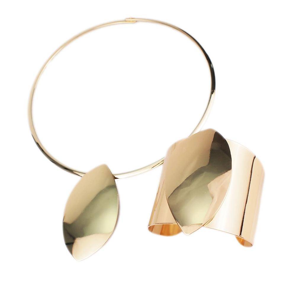 Torques Geometric Sets (Big Bangle and Necklace) for Women