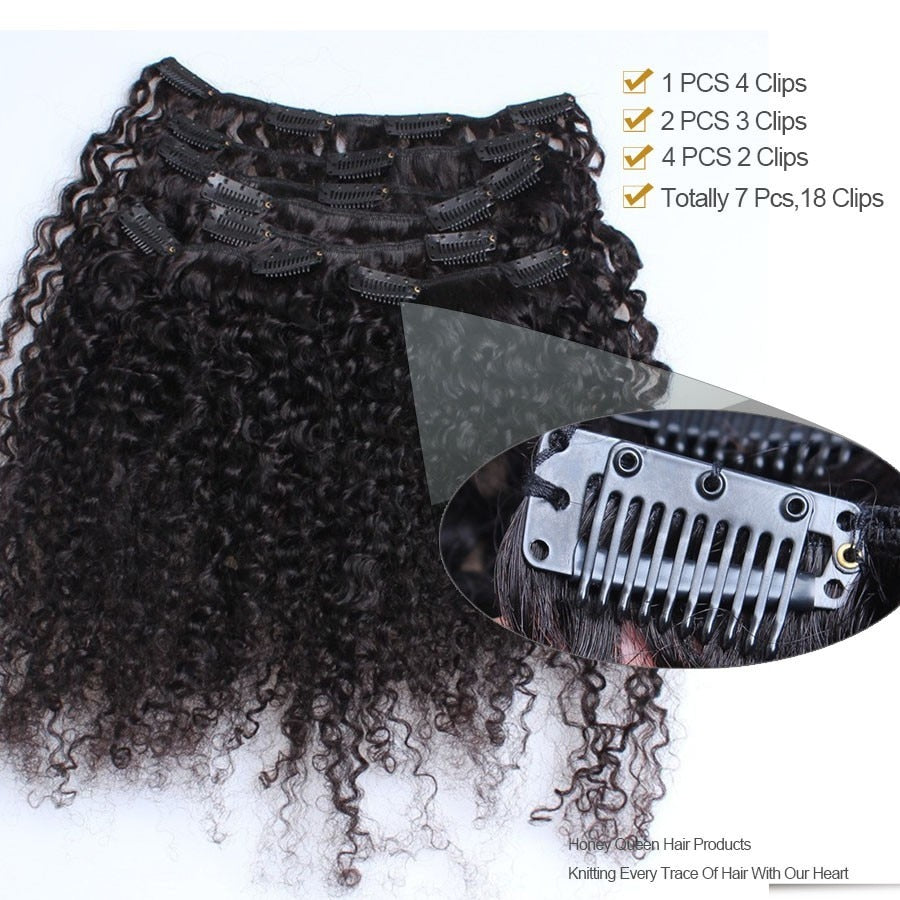 Afro Kinky Curly Clip In Human Hair Extensions Full Head Sets 