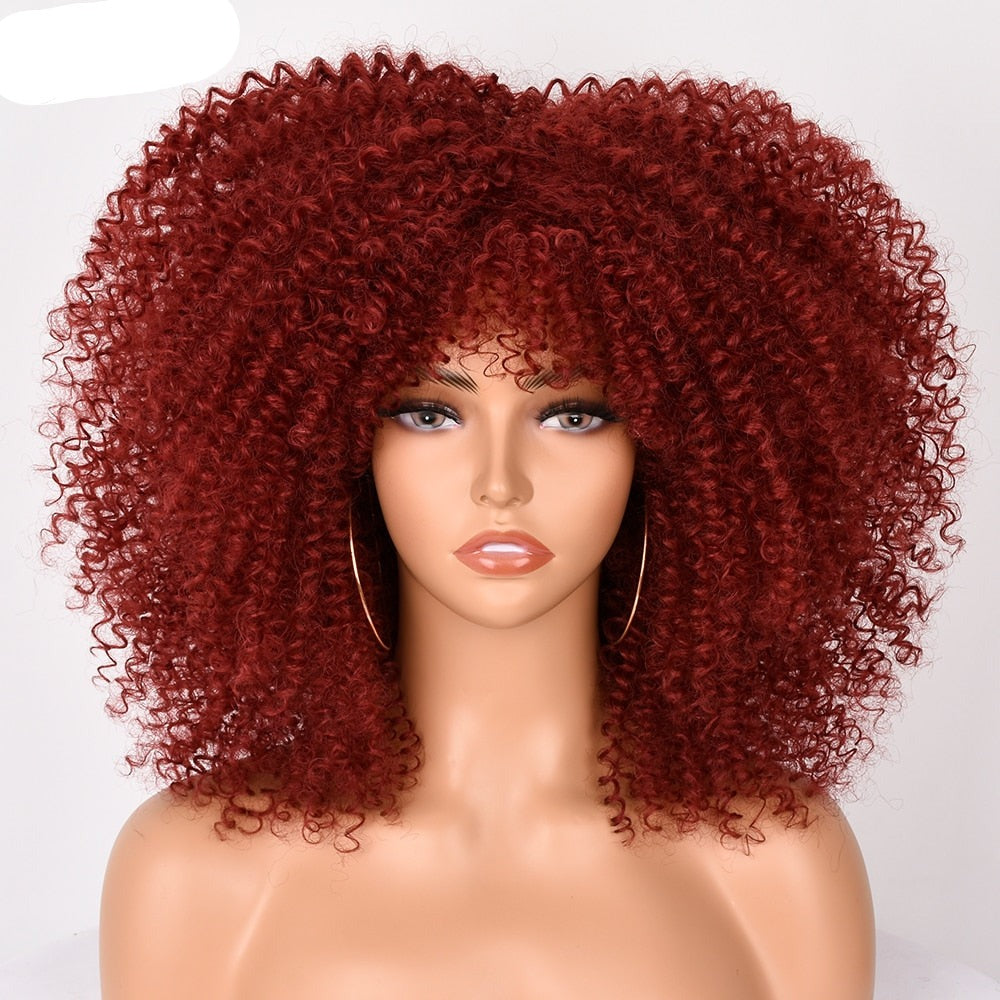 Afro Kinky Curly Wig With Bangs For Black Women 16