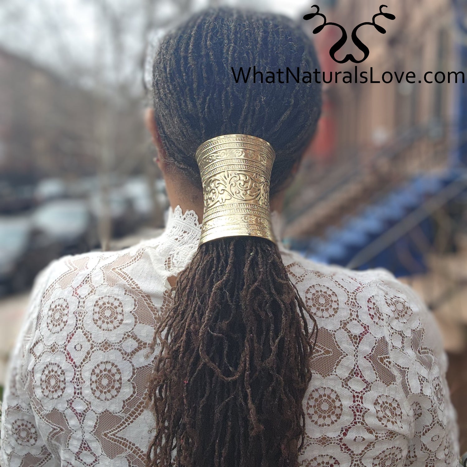 Adjustable Ancient Gold Hair Cuff for long ponytails Locs, Sisterlocks, Dreadlocks and Braids