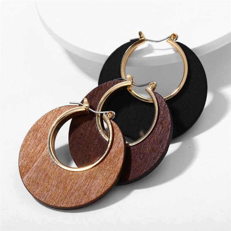Wooden hoop Earrings with a gold accent