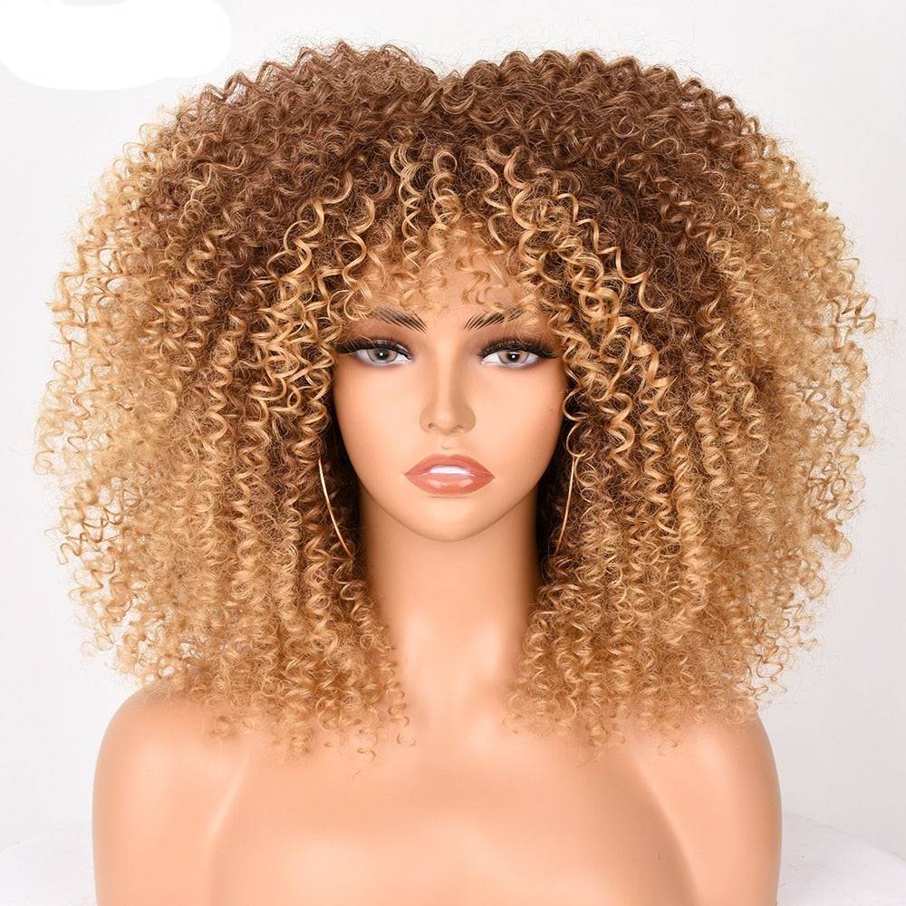 Afro Kinky Curly Wig With Bangs For Black Women