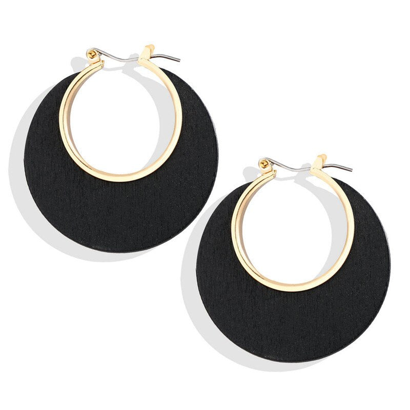 Wooden hoop Earrings with a gold accent
