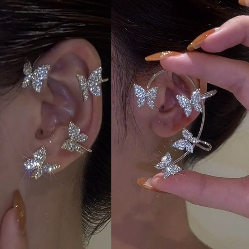 Zilveren metalen vlinder sprankelende zirkoon oor manchet zonder piercing voor vrouwen