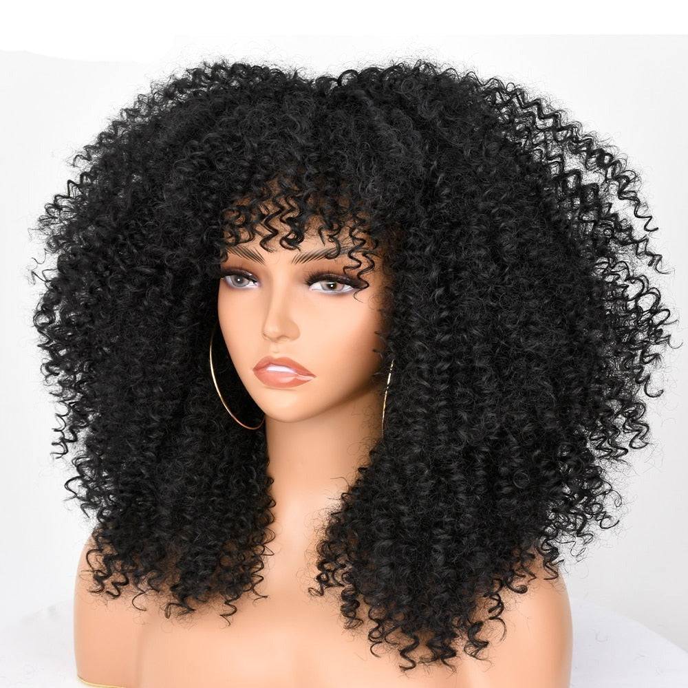 Afro Kinky Curly Wig With Bangs For Black Women