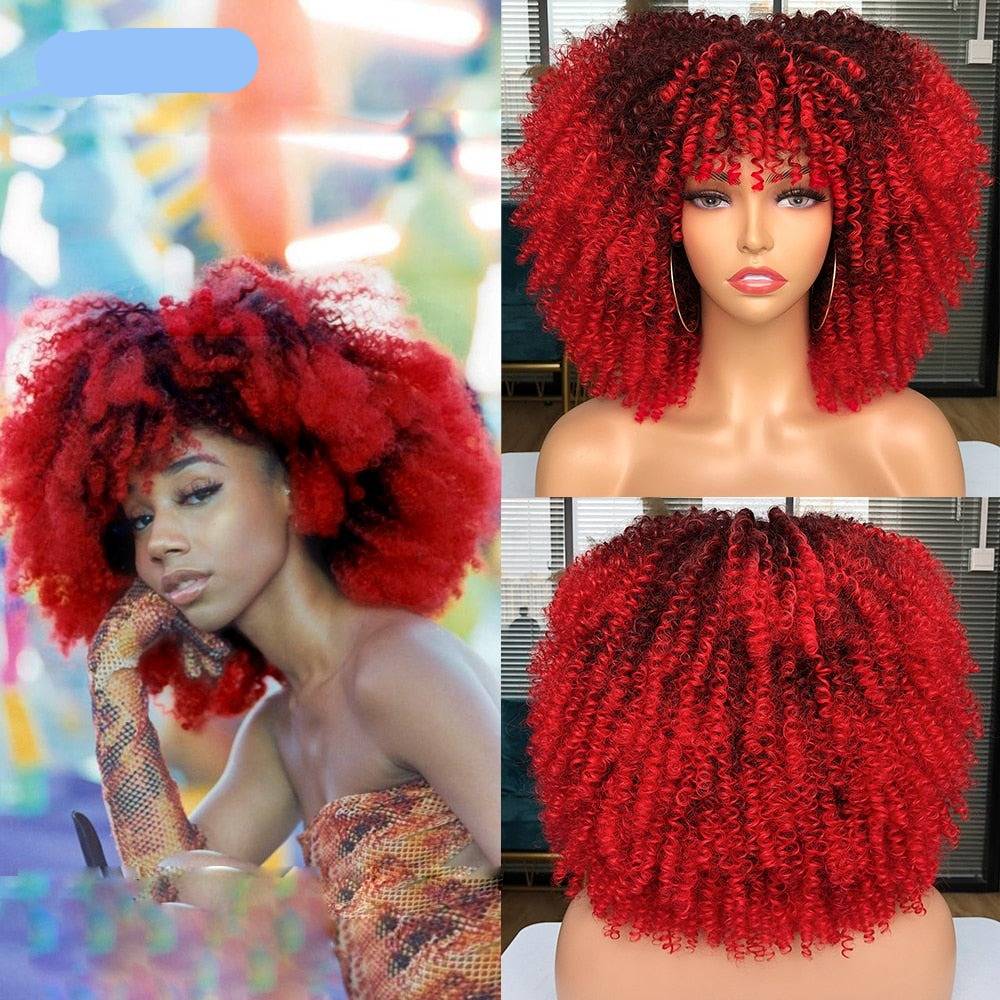 Medium length Afro Kinky Curly Wigs With Bangs WhatNaturalsLove