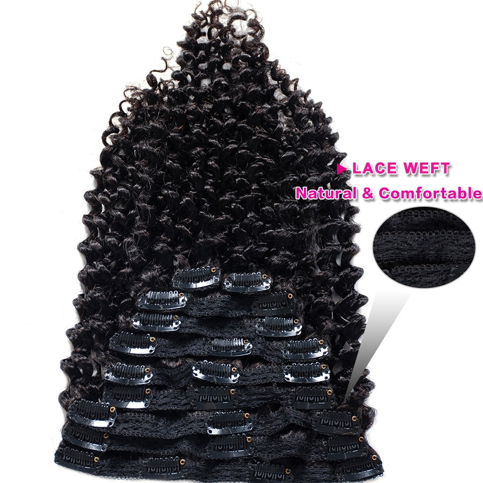 Natural Black Brazilian Kinky Curly Clip In Human Hair Extensions For Black Women
