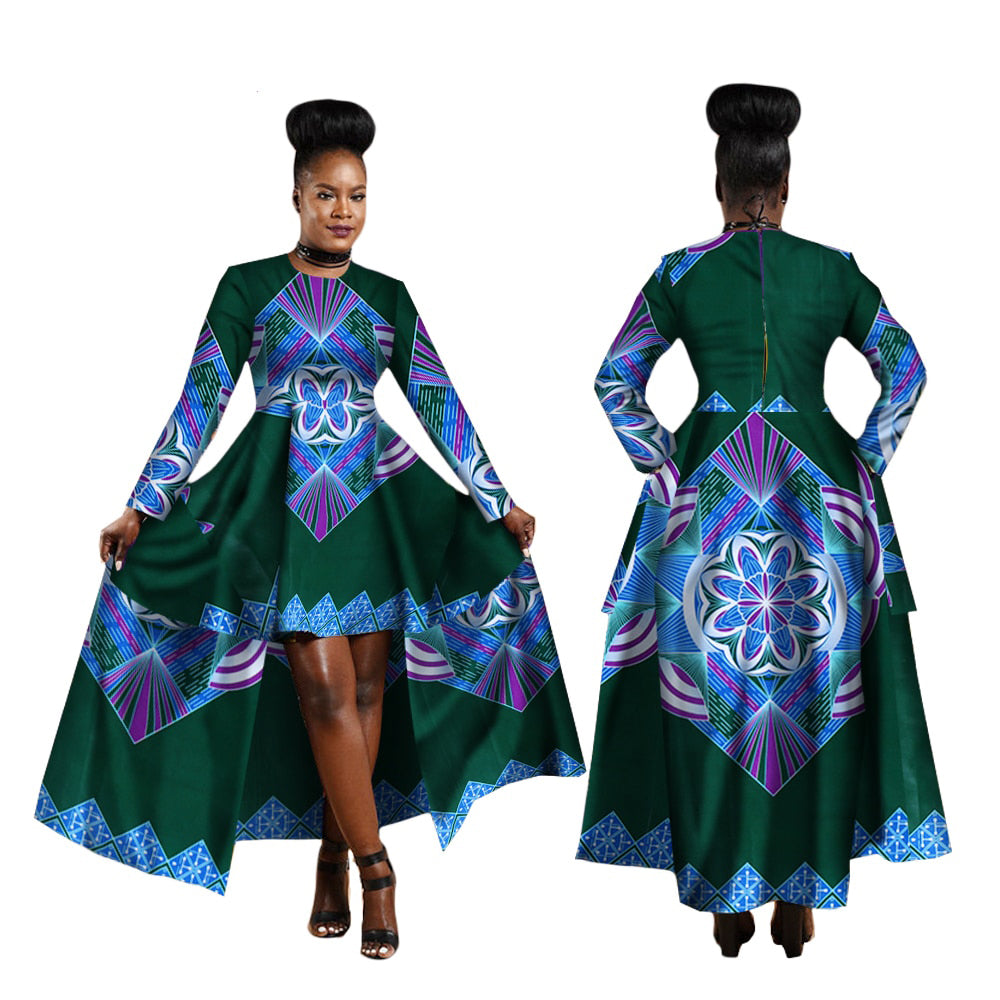 Hi-Low African Dashiki Maxi Dress Green and Blue to adorn all bodies from XS to 6X