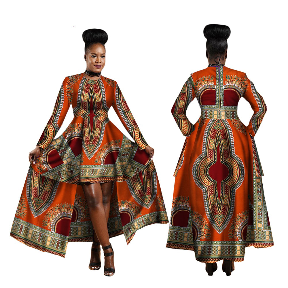 Hi-Low African Dashiki Maxi Dress Orange and Red to adorn all bodies from XS to 6X