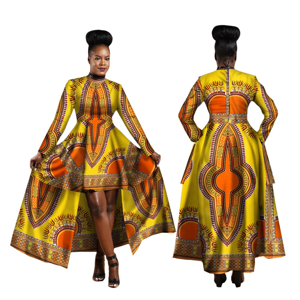 Hi-Low African Dashiki Maxi Dress Yellow and Oranger to adorn all bodies from XS to 6X