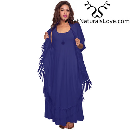 Moroccan Magic Dress With Fringe - Blue Perfect for Memorial Day 2024
