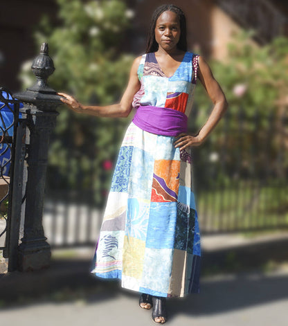 Moroccan Magic Dress in Patched, Denim and Flower Patterns