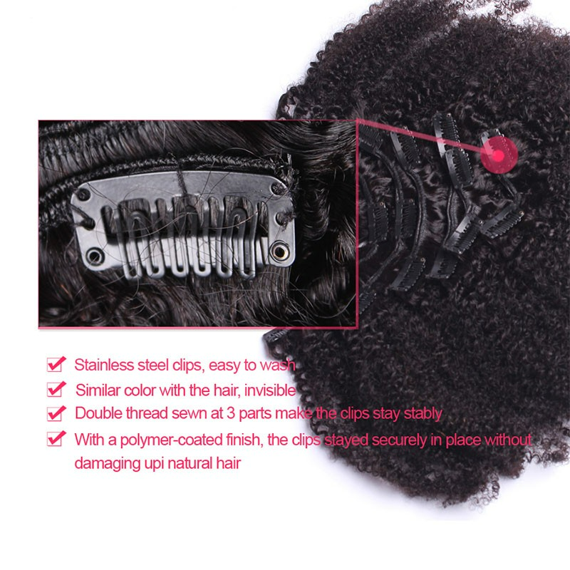 Clips de cheveux humains afro vierges naturels 4B 4C
