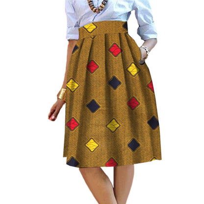 Vlekkeloos op maat gemaakte midi-rok met Afrikaanse print