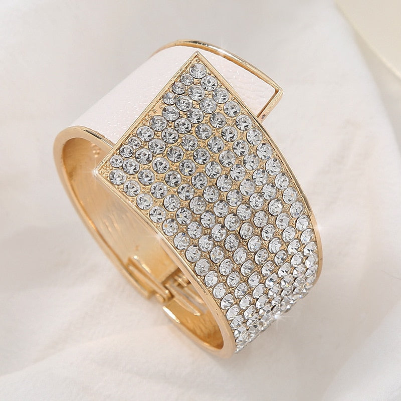 Trendy Personality Geometric Gold Cuff Zirconia Bracelet with Diamond Spring Perfect for Mother&
