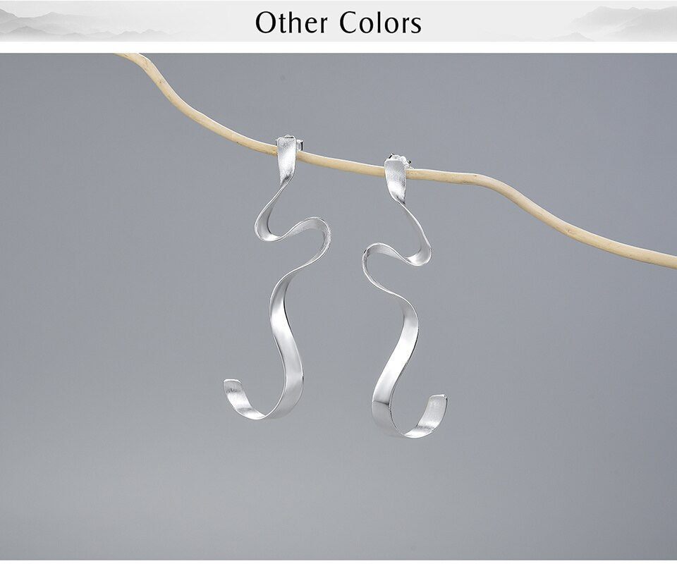 Gold  Spiral Curved Long Earrings