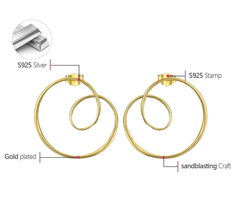Stud Earrings Round Circle Twist Gold Plated 