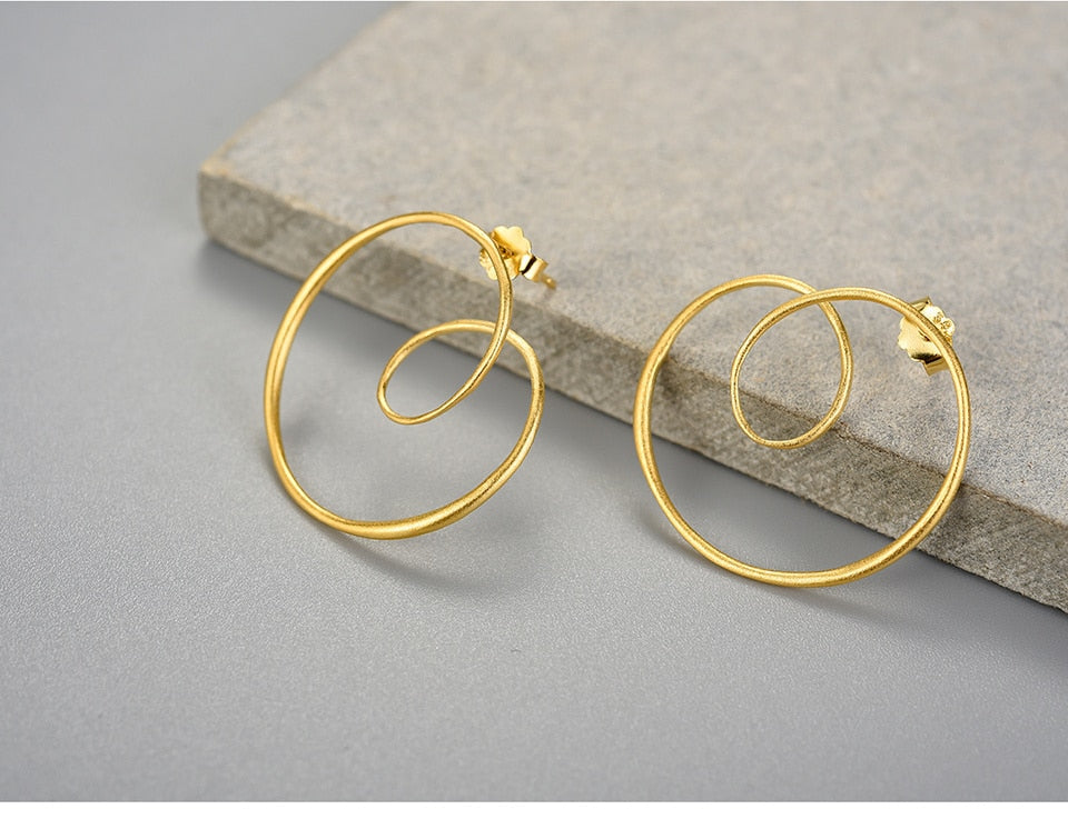 Minimalism Gold Round Spiral Twisted Stud Earrings
